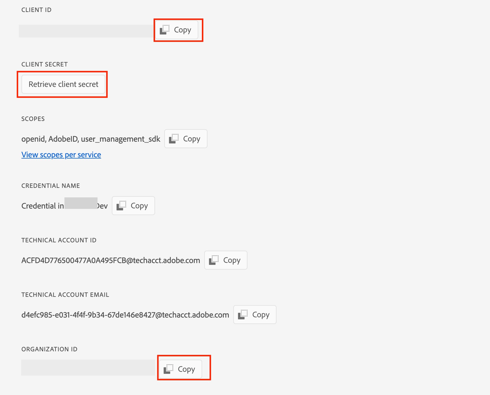 API key information