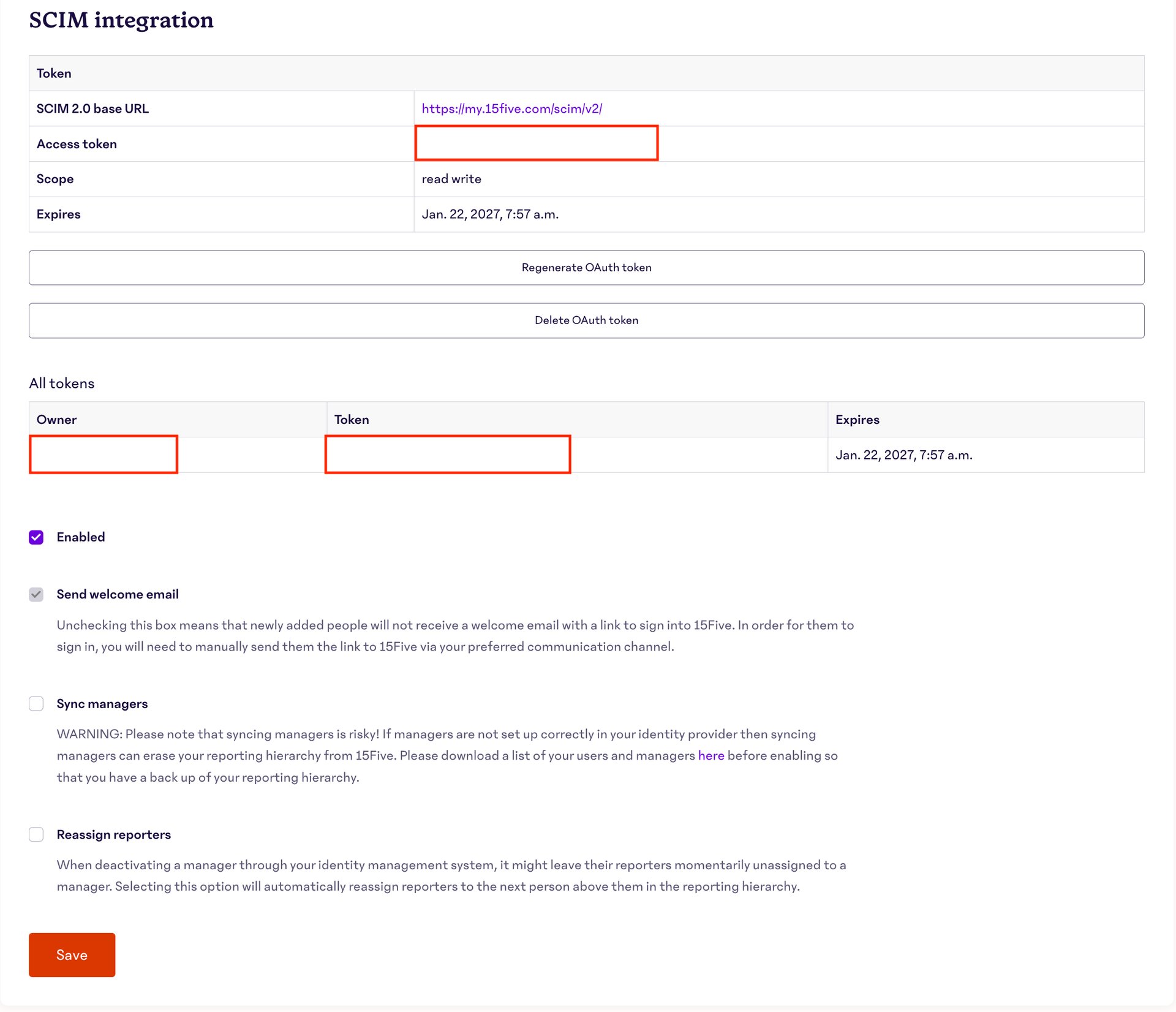 Issued OAuth token