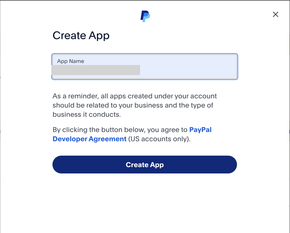 Create App popup