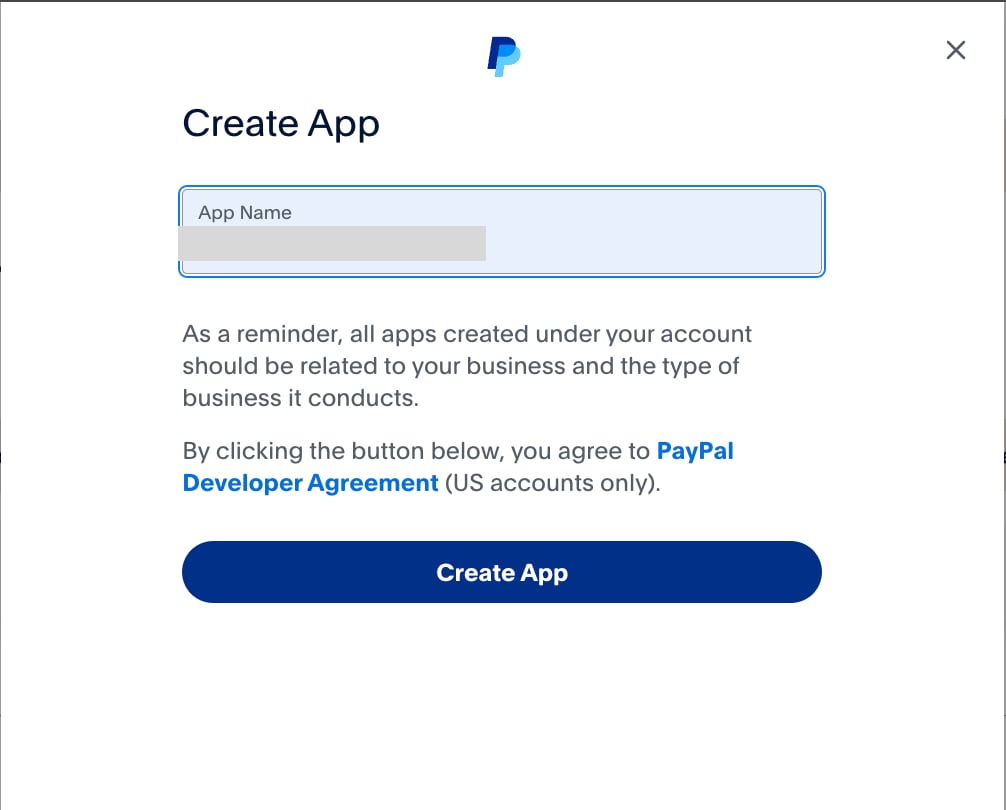 Create App popup