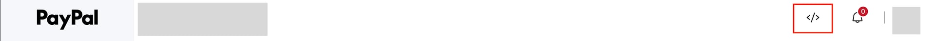 Developer page icon in the top right of the PayPal business dashboard