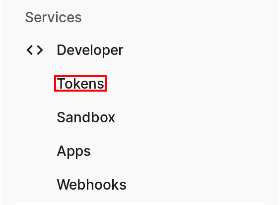 Tokens selected under the Developer menu