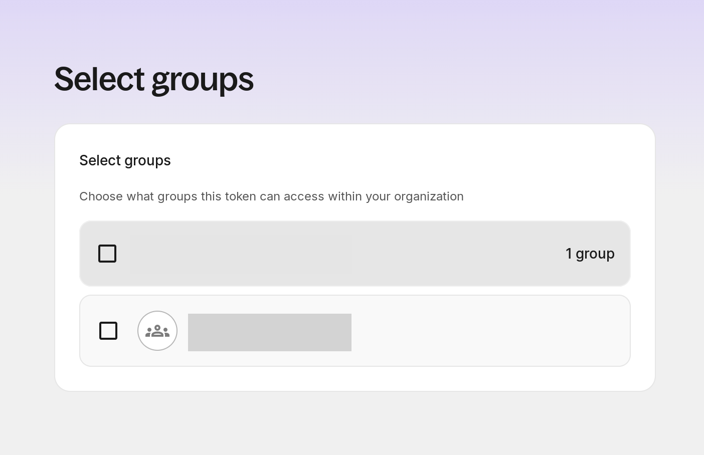 Select groups screen
