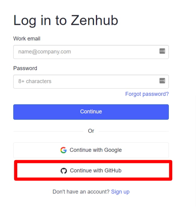 Zenhubログイン画面