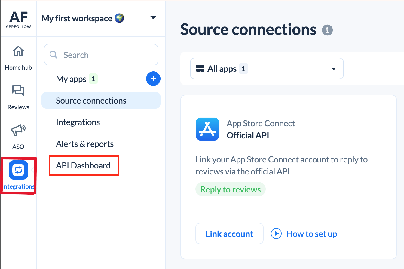 Integrations > API Dashboard