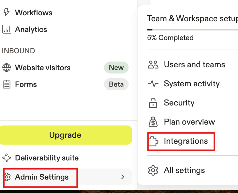 Admin Settings > Integrations