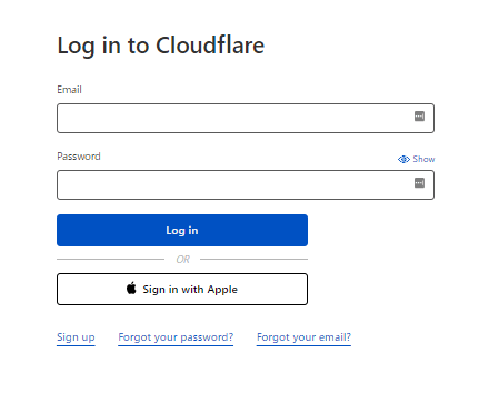 Cloudflareログイン画面