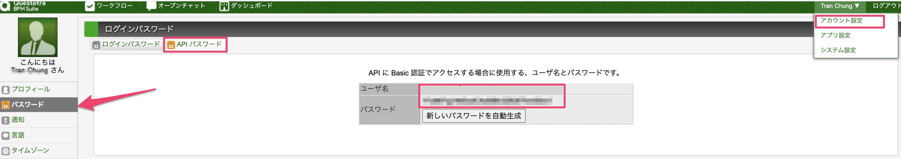 APIパスワードの取得