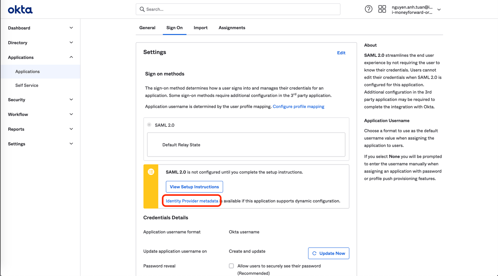 Identity Provider metadata