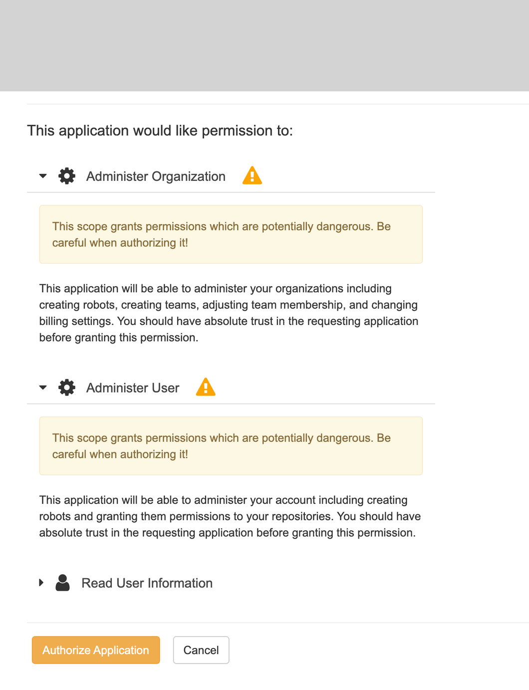 First authorization screen