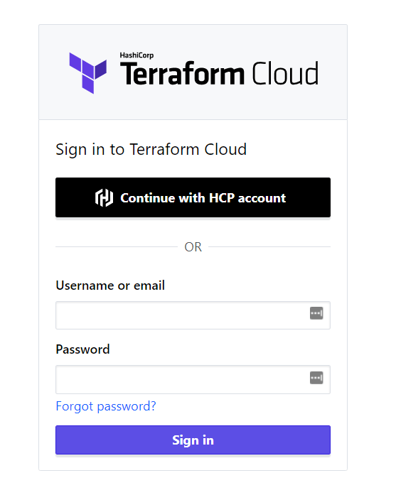 Terraform Cloudログイン画面