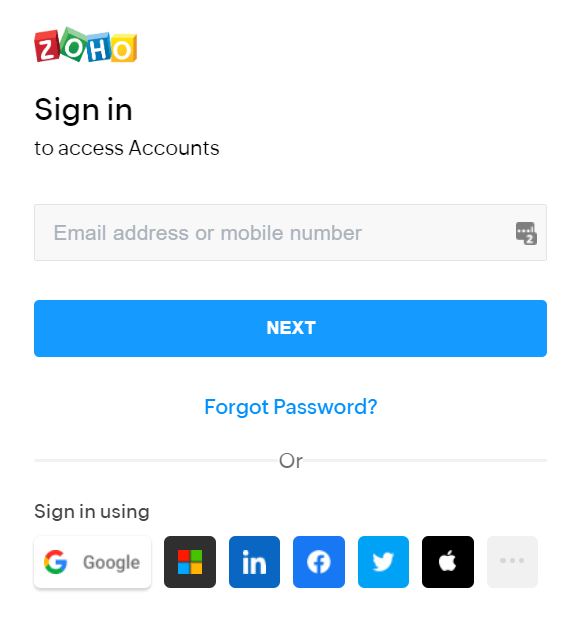 Zoho CRMログイン画面