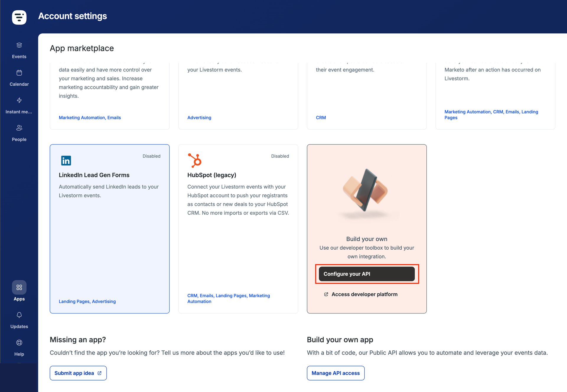 App marketplace画面