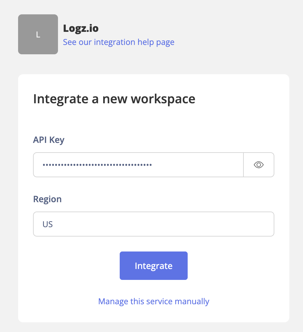 Integration setup screen