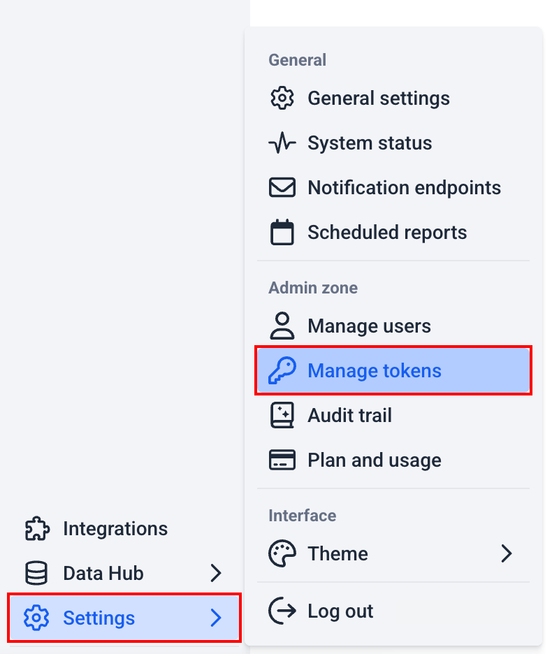 Settings menu