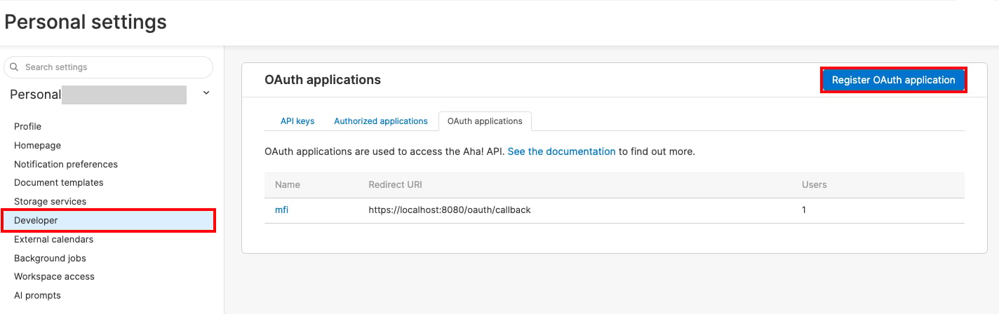 OAuth applications list screen