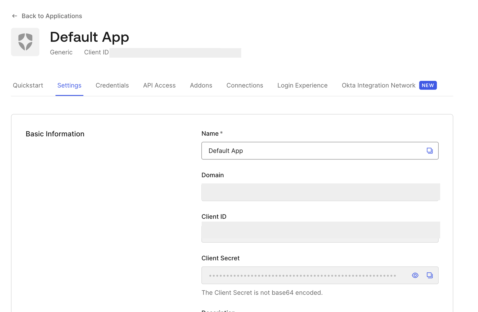 Application settings screen