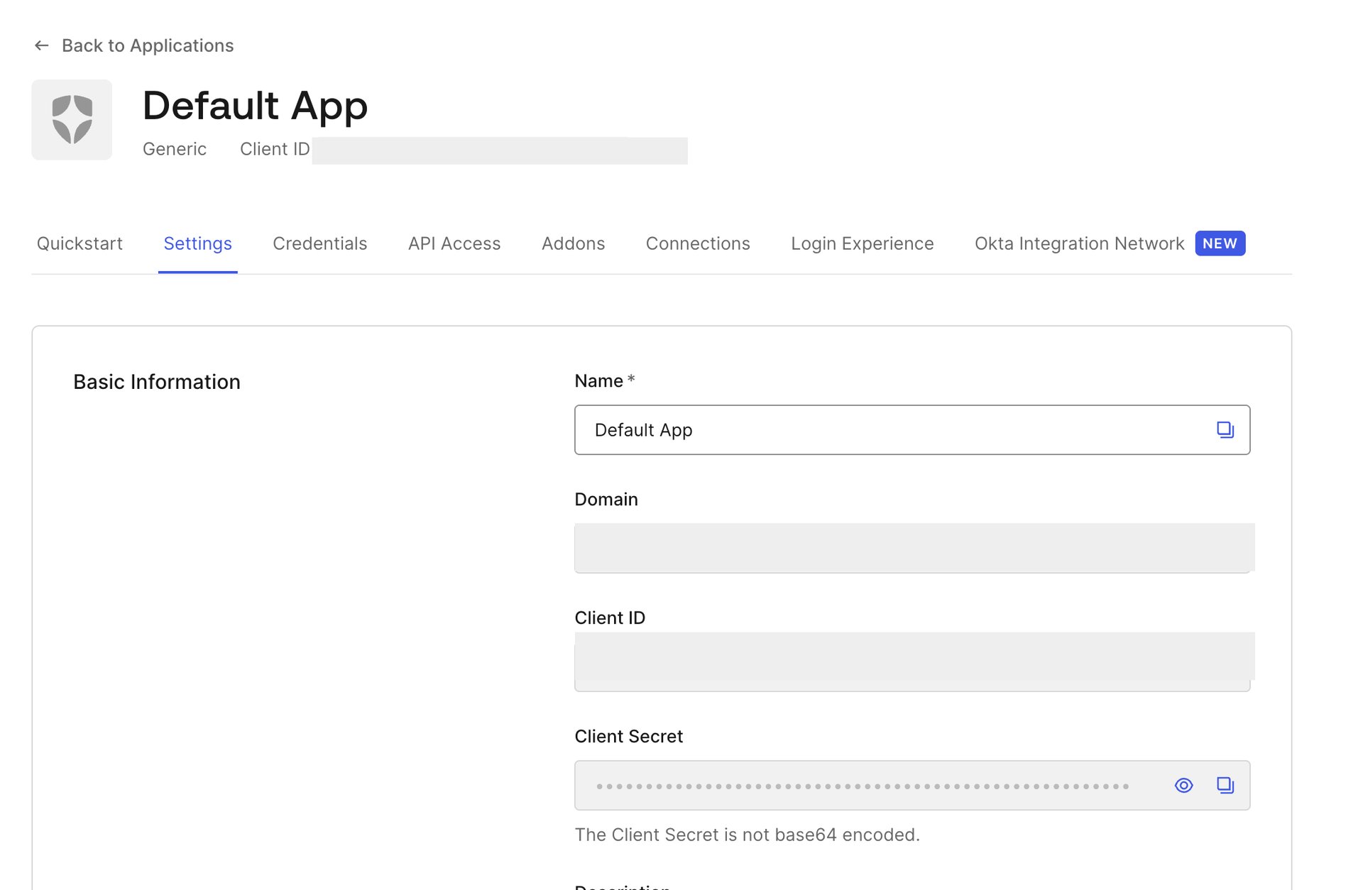 Application settings screen