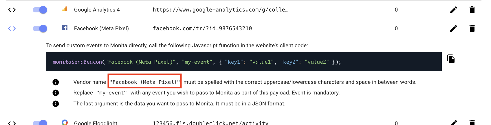 Monita Collect Vendor Name