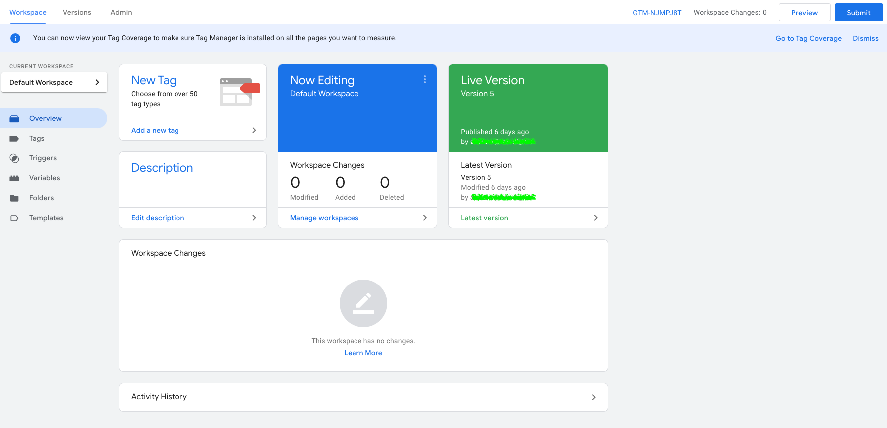 Check GTM Workspace Version
