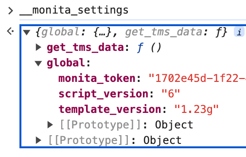 Monita settings in dev console