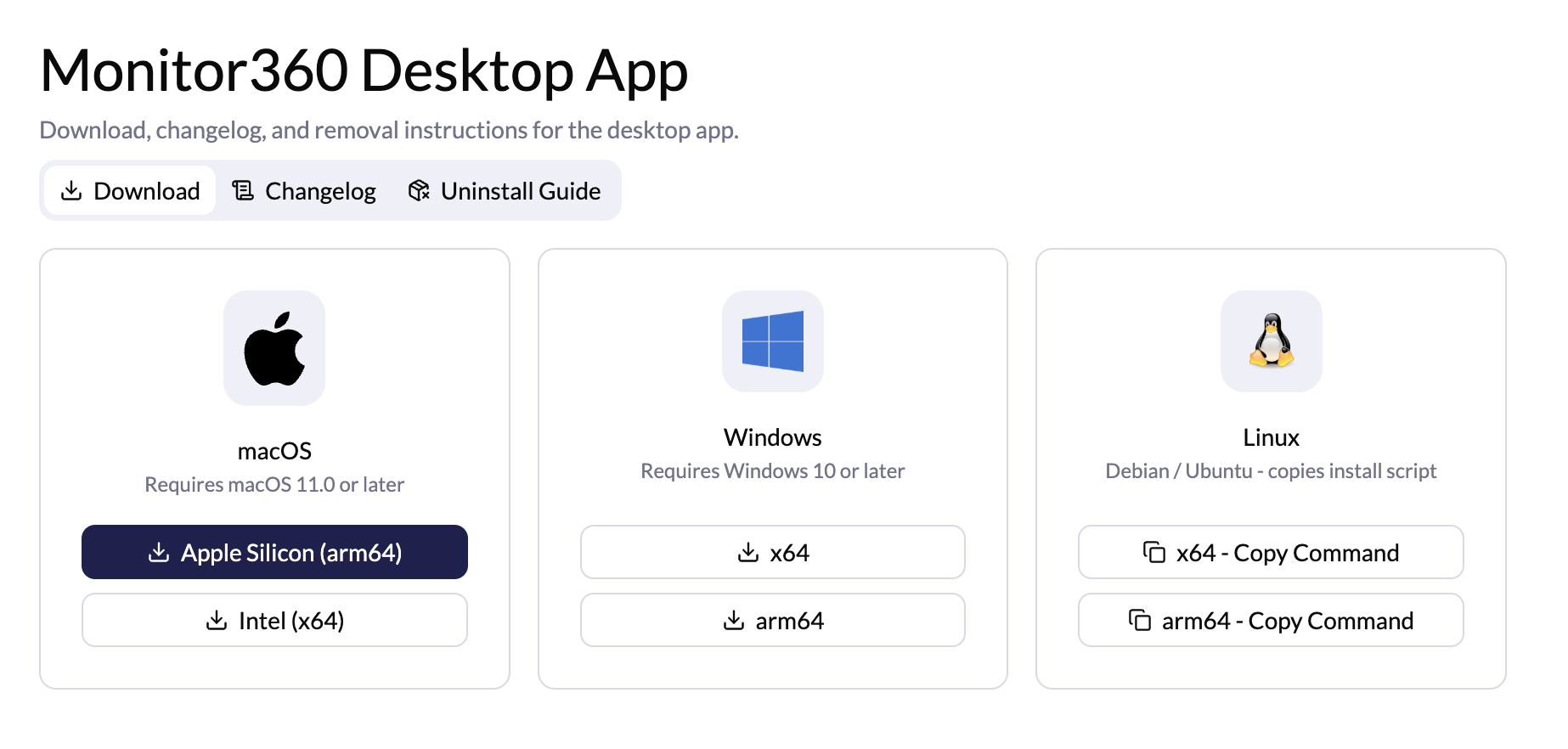 Monitor360 Desktop App download page
