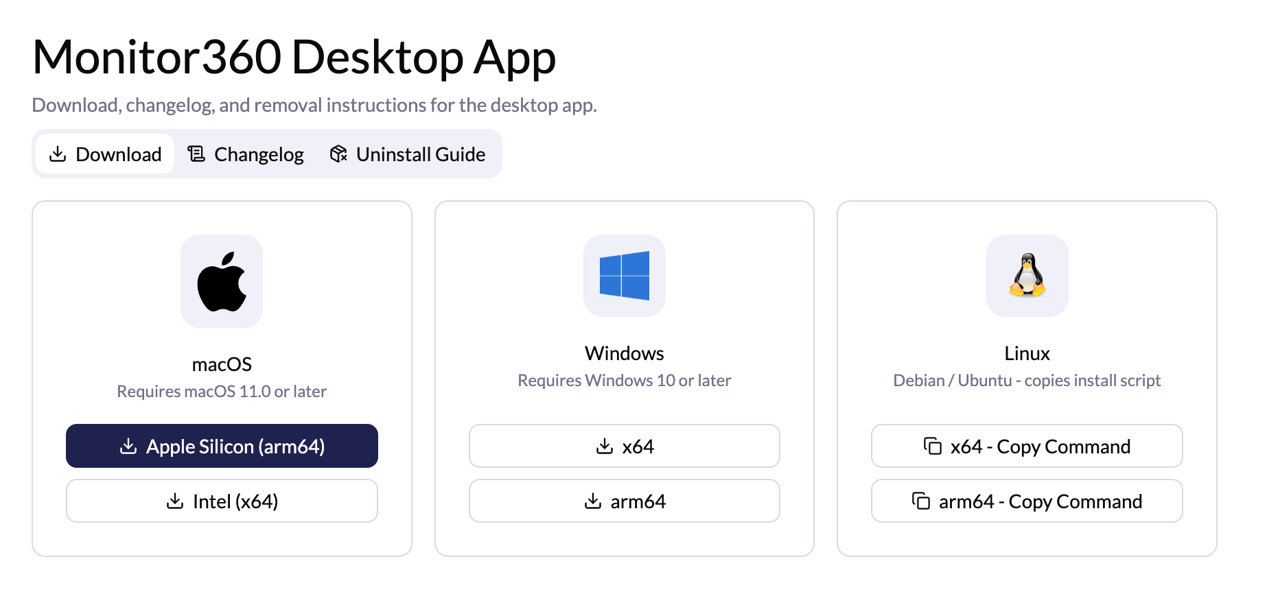 Monitor360 Desktop App download page