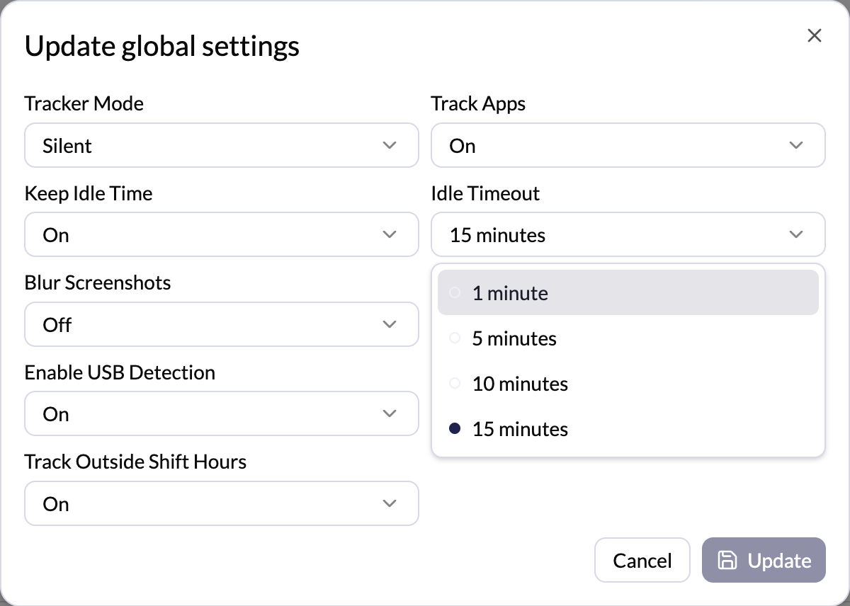 Idle timeout screen