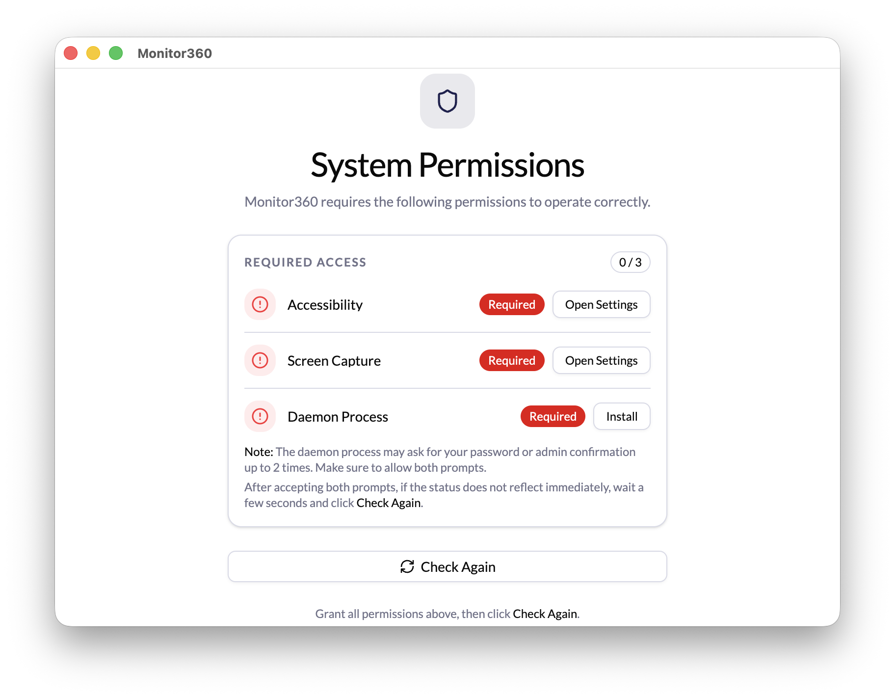 System Permissions screen