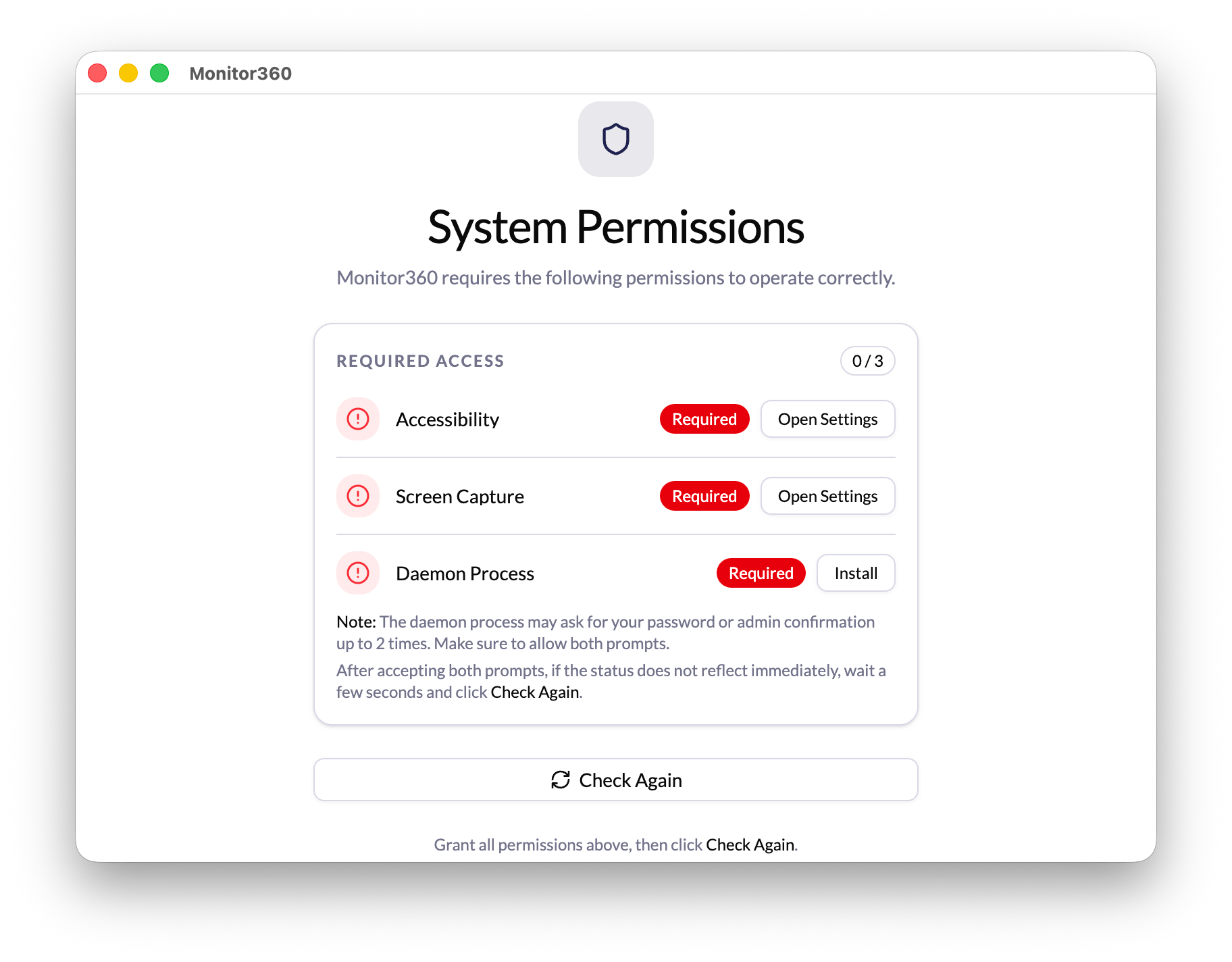 System Permissions screen