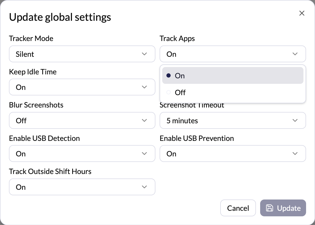 Track Apps setting