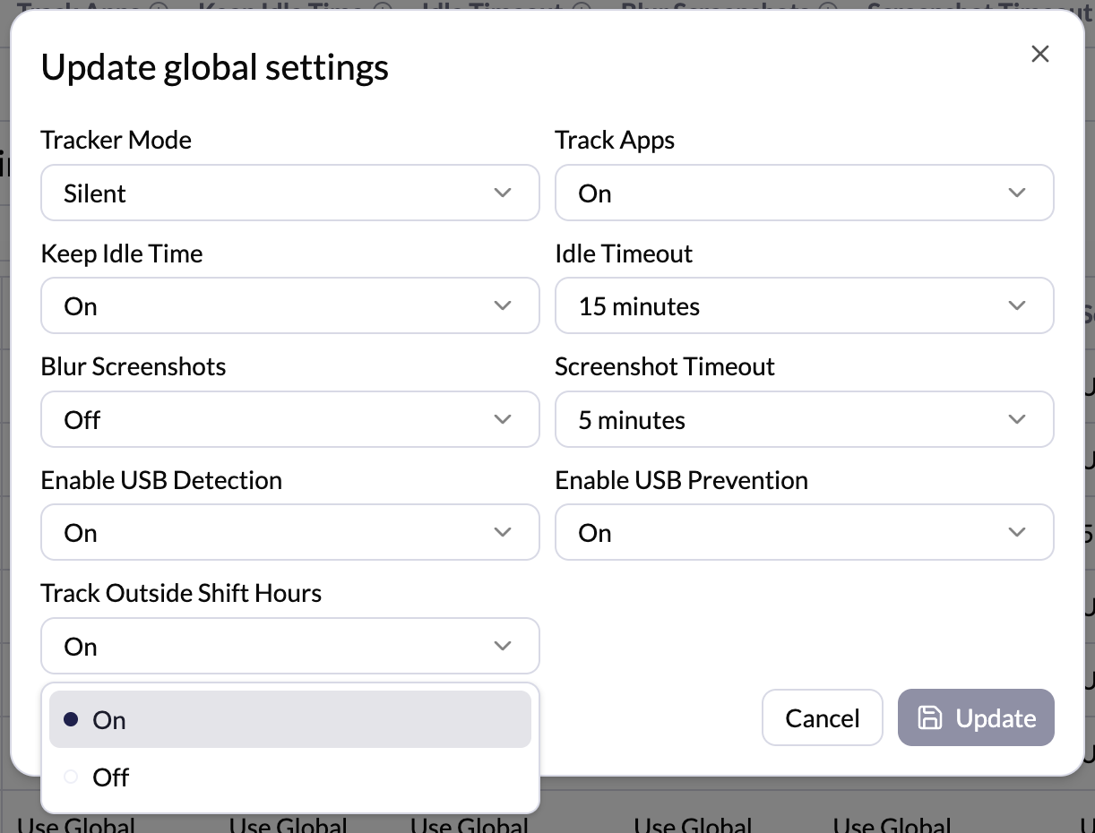 Track Outside Shift Hours setting