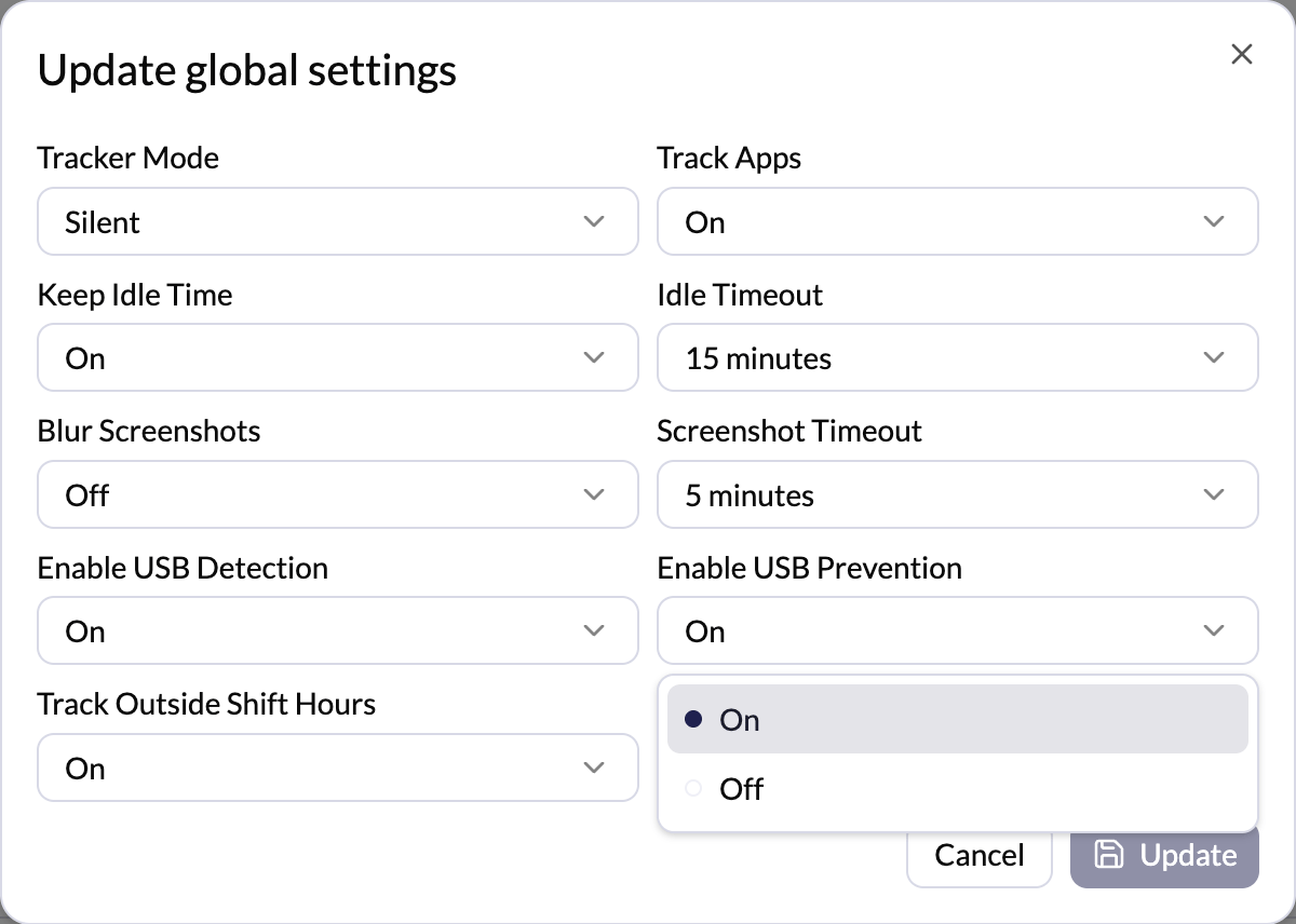 Enable USB Prevention setting