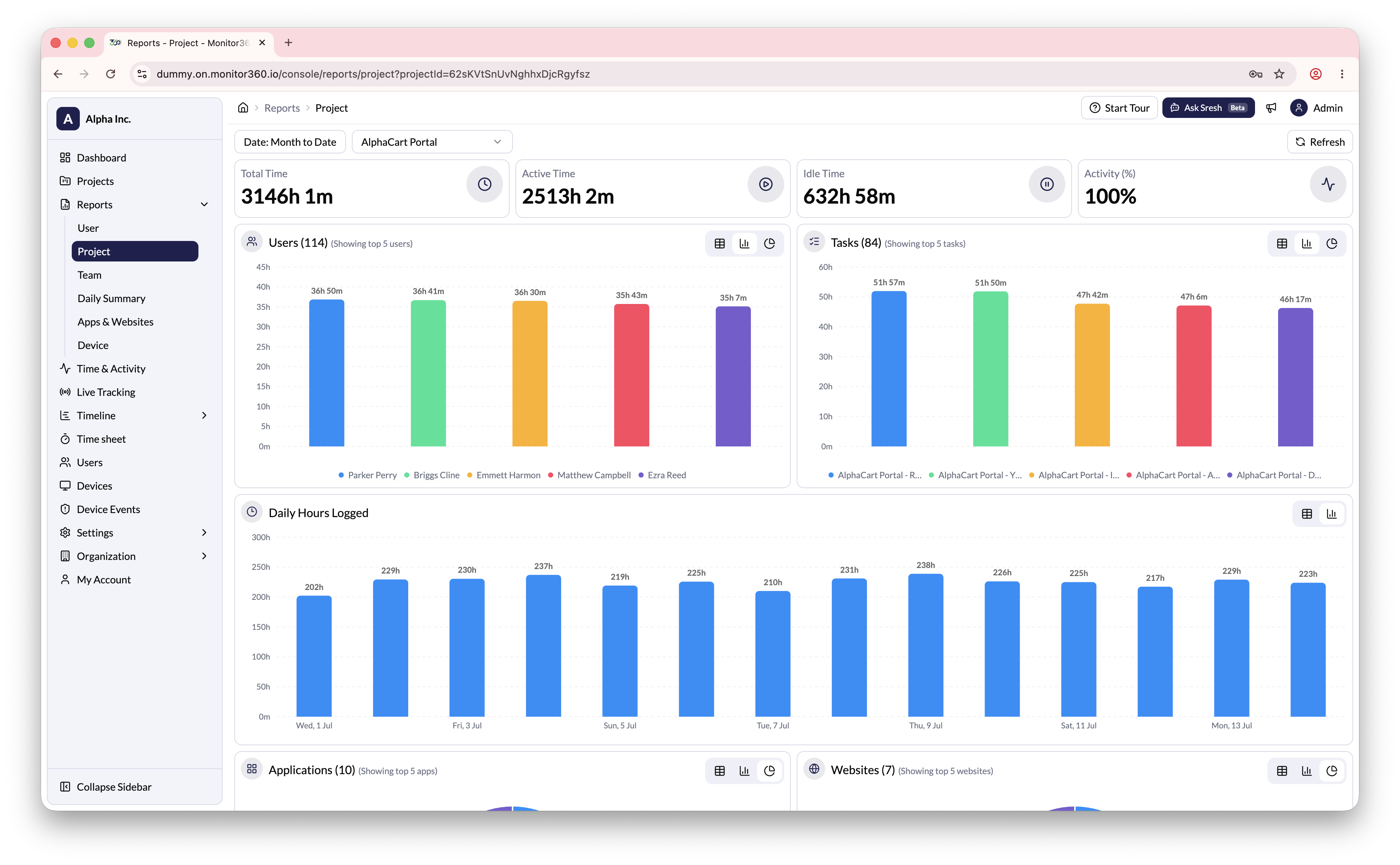 Project report screen