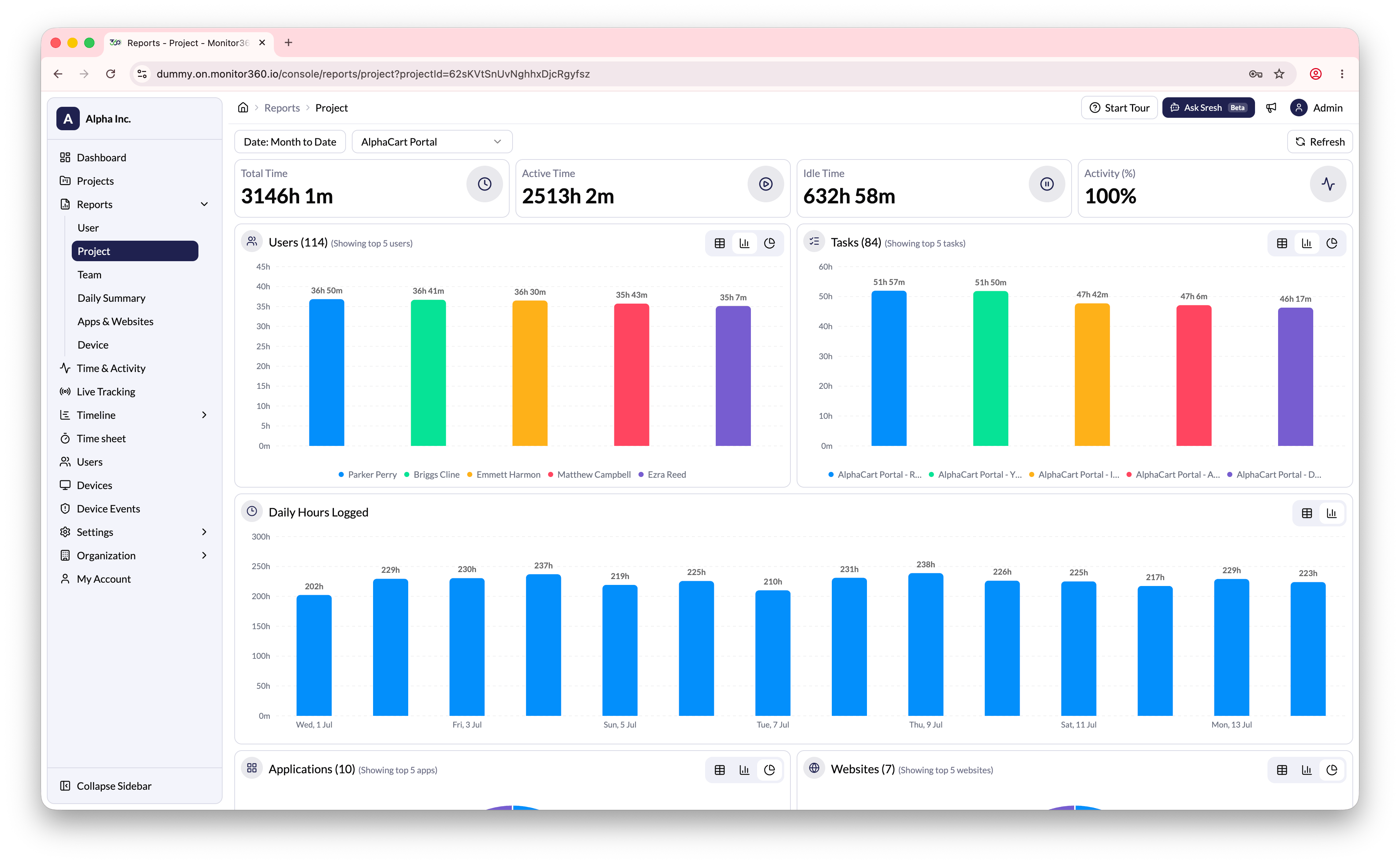 Project report screen