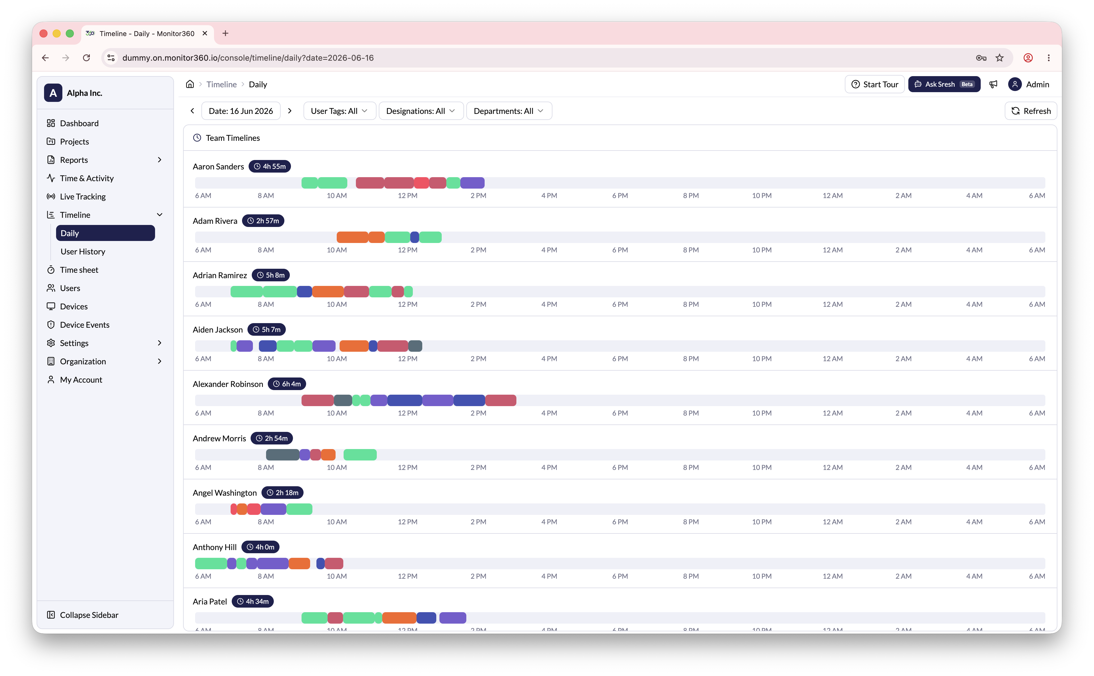 Timeline daily screen