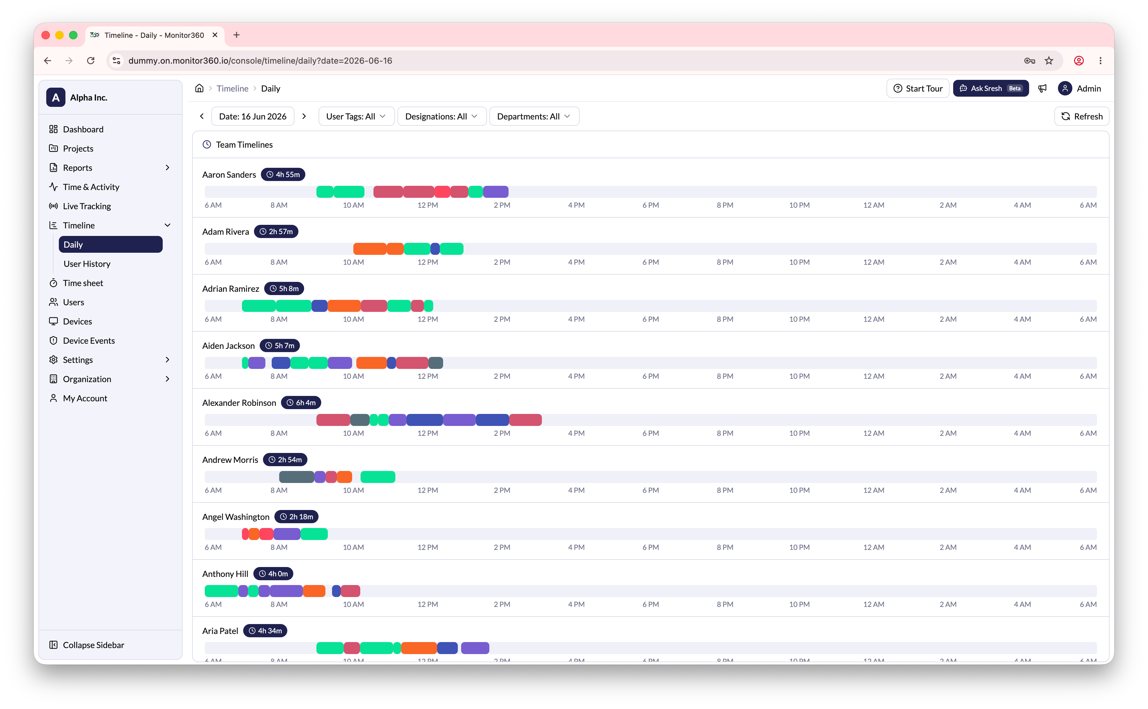 Timeline daily screen