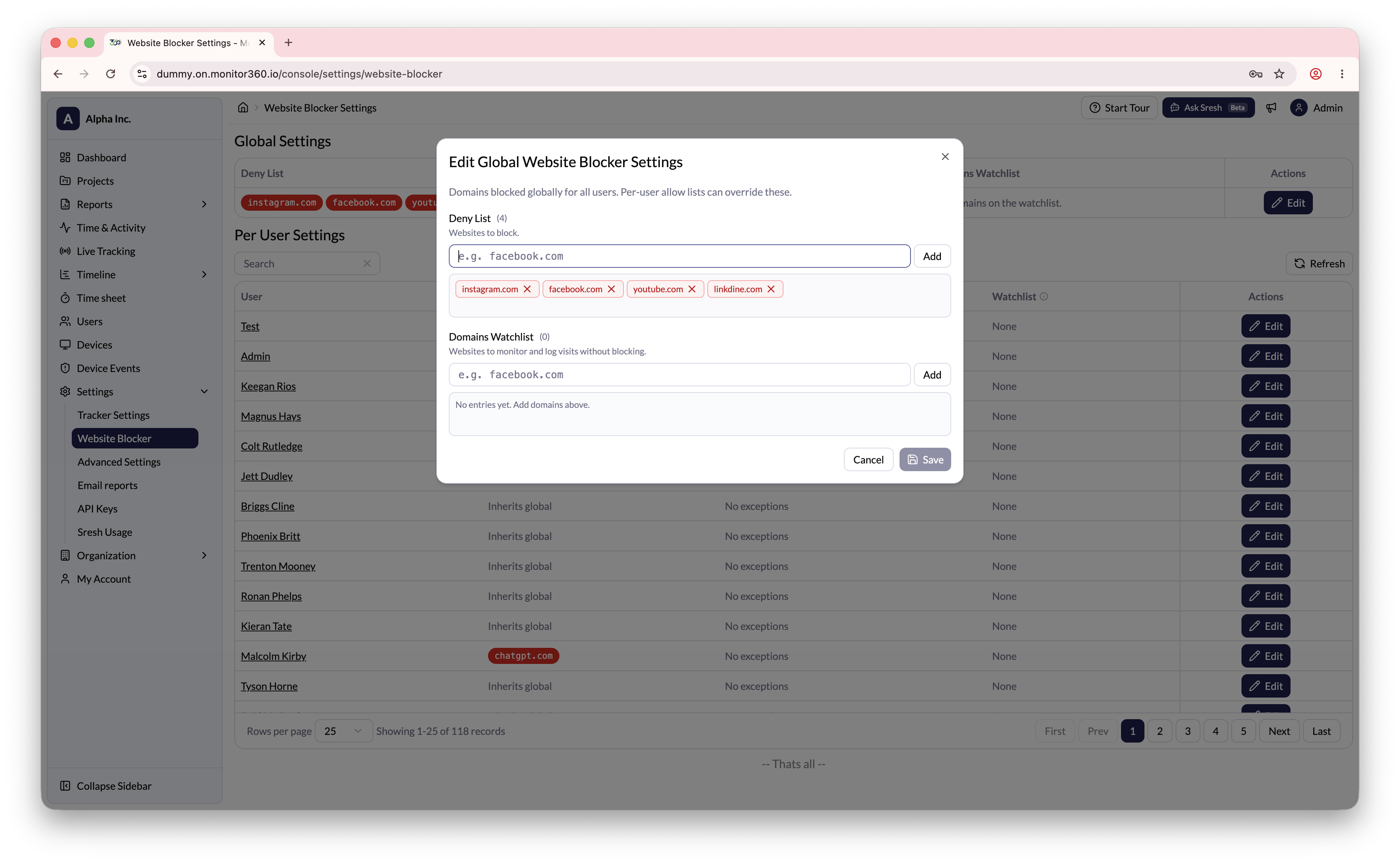 Website Blocker global settings