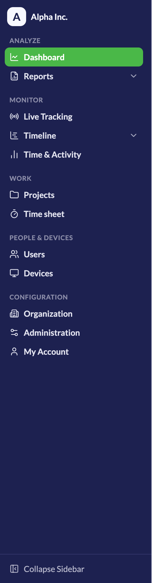 Screenshot needed: New sidebar showing Analyze, Monitor, Work, People & Devices, and Configuration sections