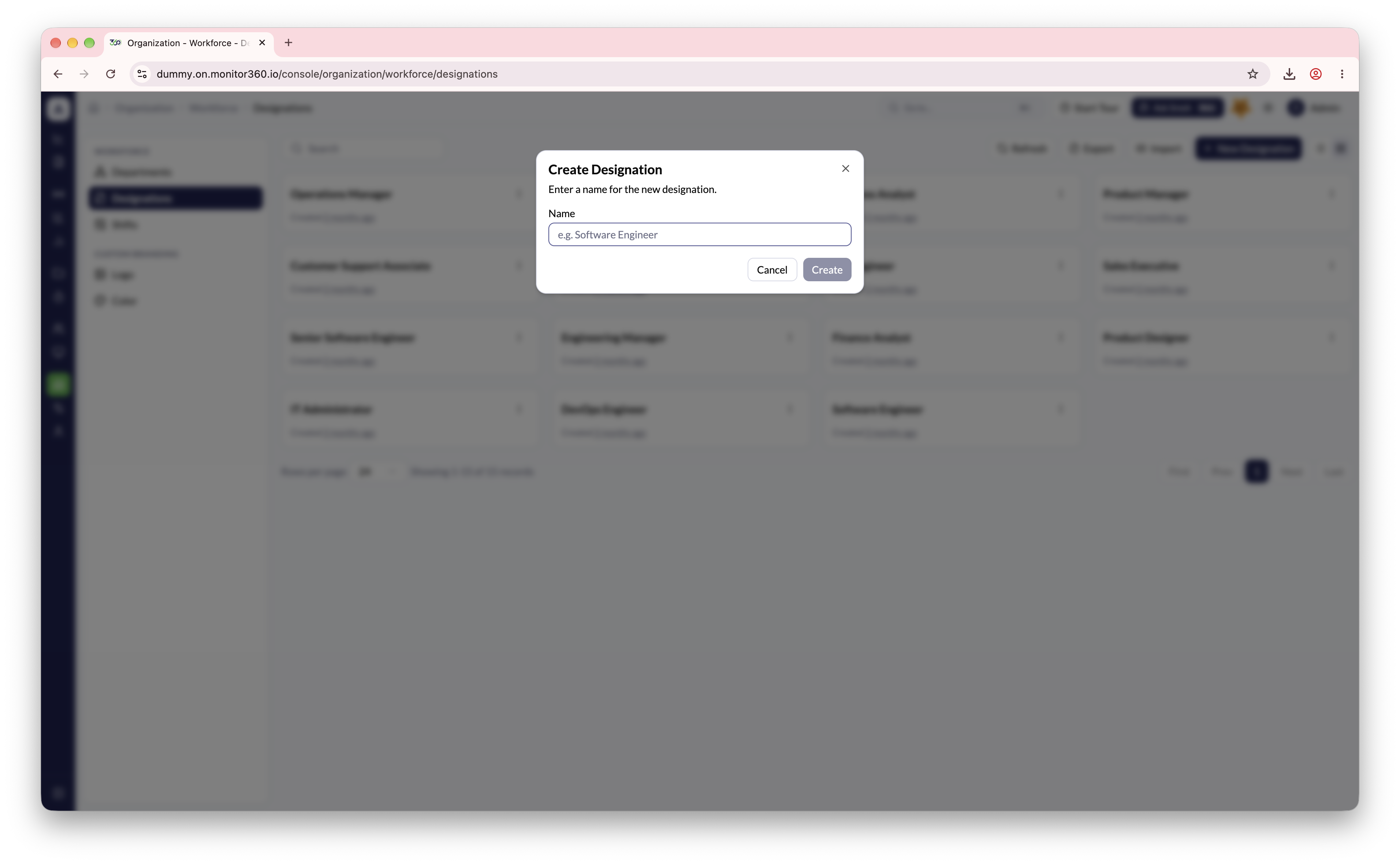 Create Designation dialog