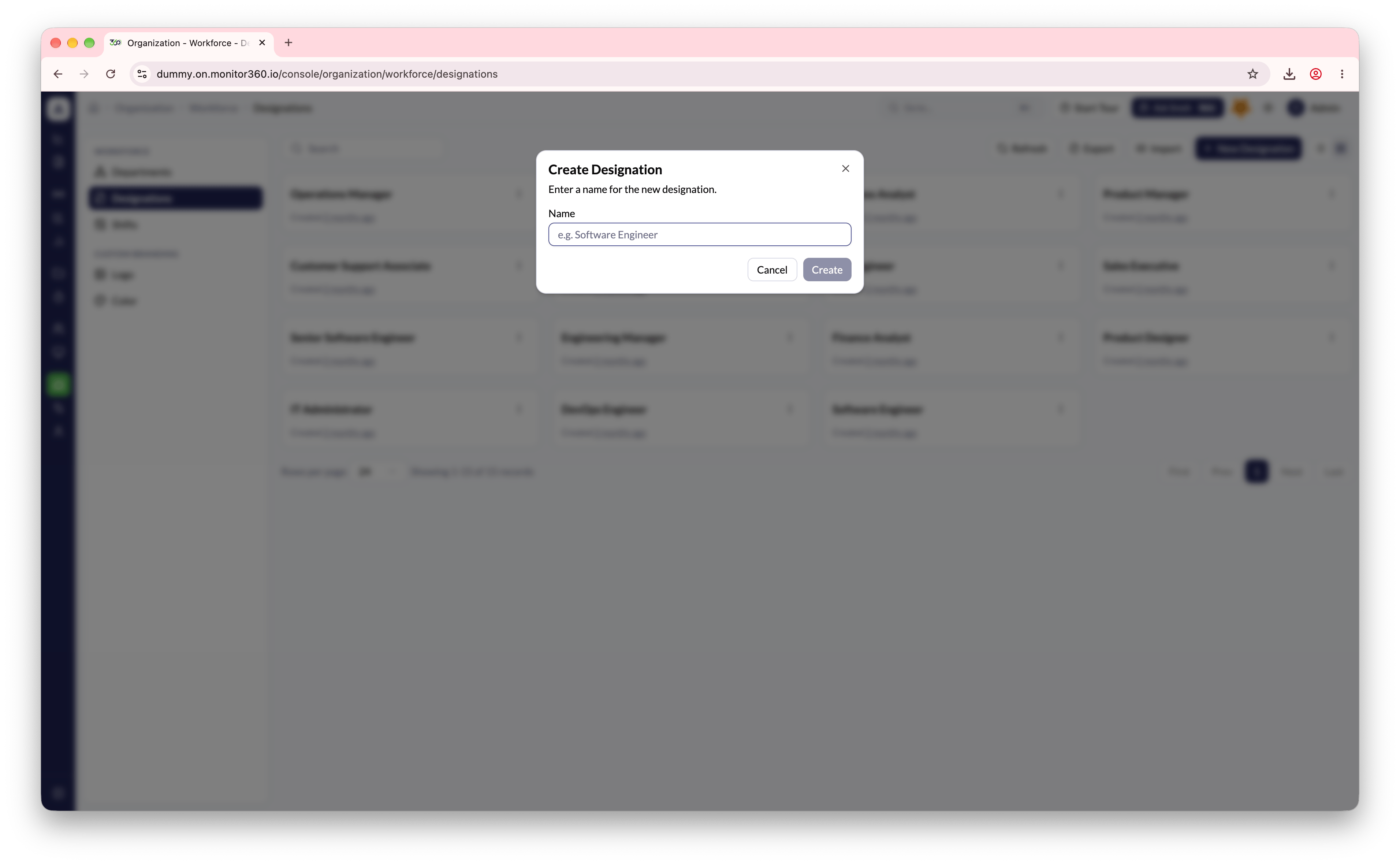 Create Designation dialog