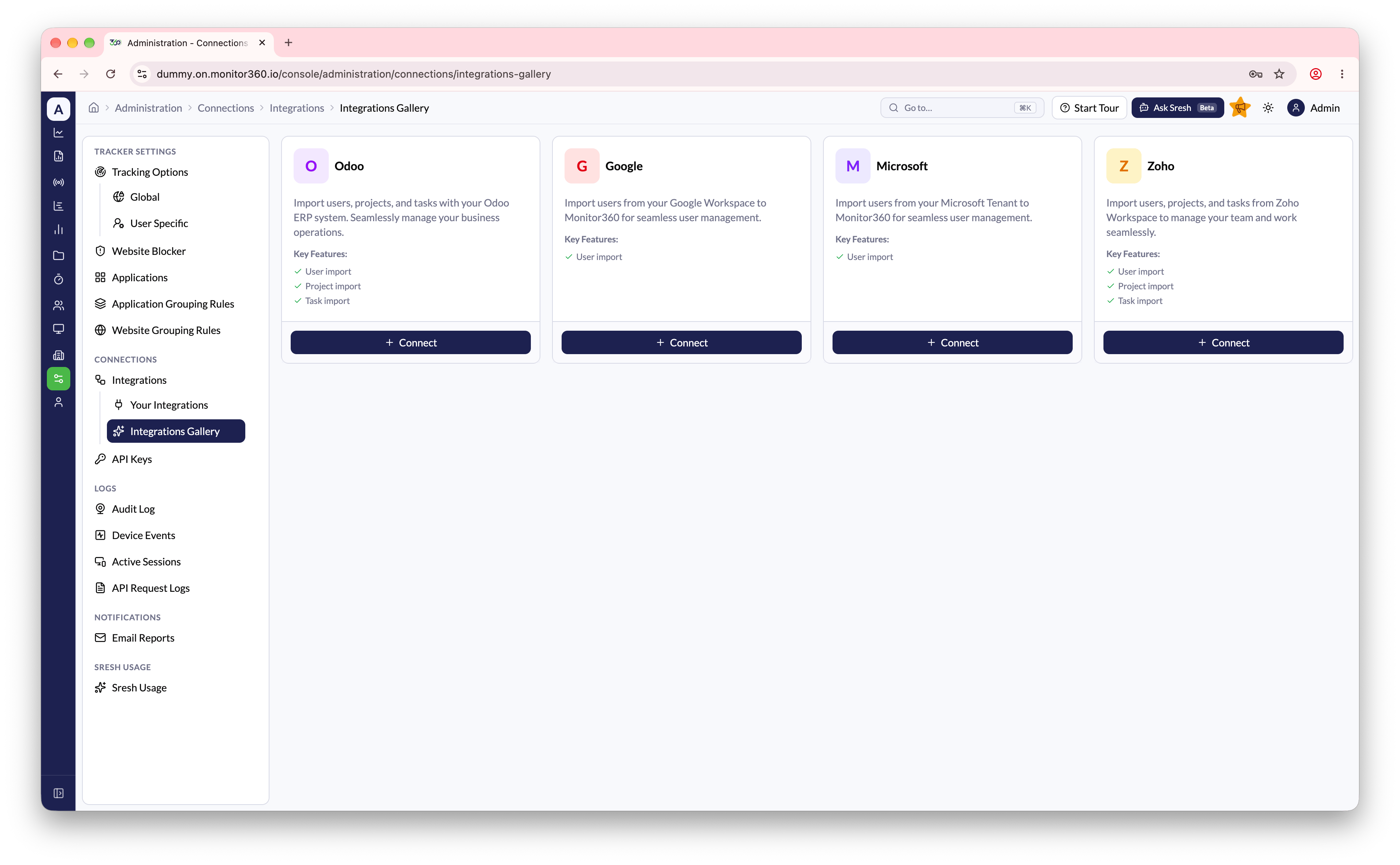 Screenshot needed: Integrations Gallery