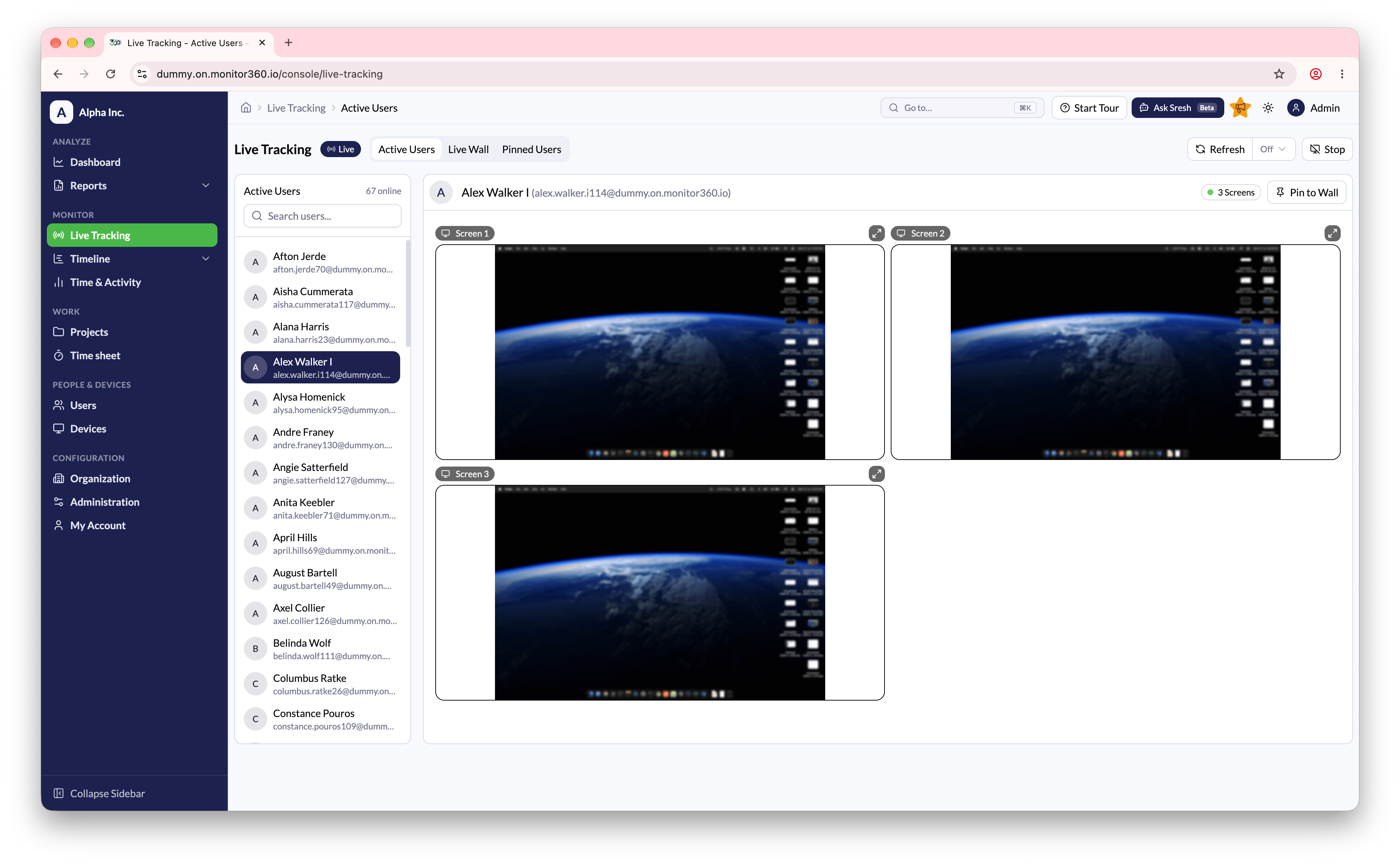 Screenshot needed: Live Tracking - Active Users with a live screen stream