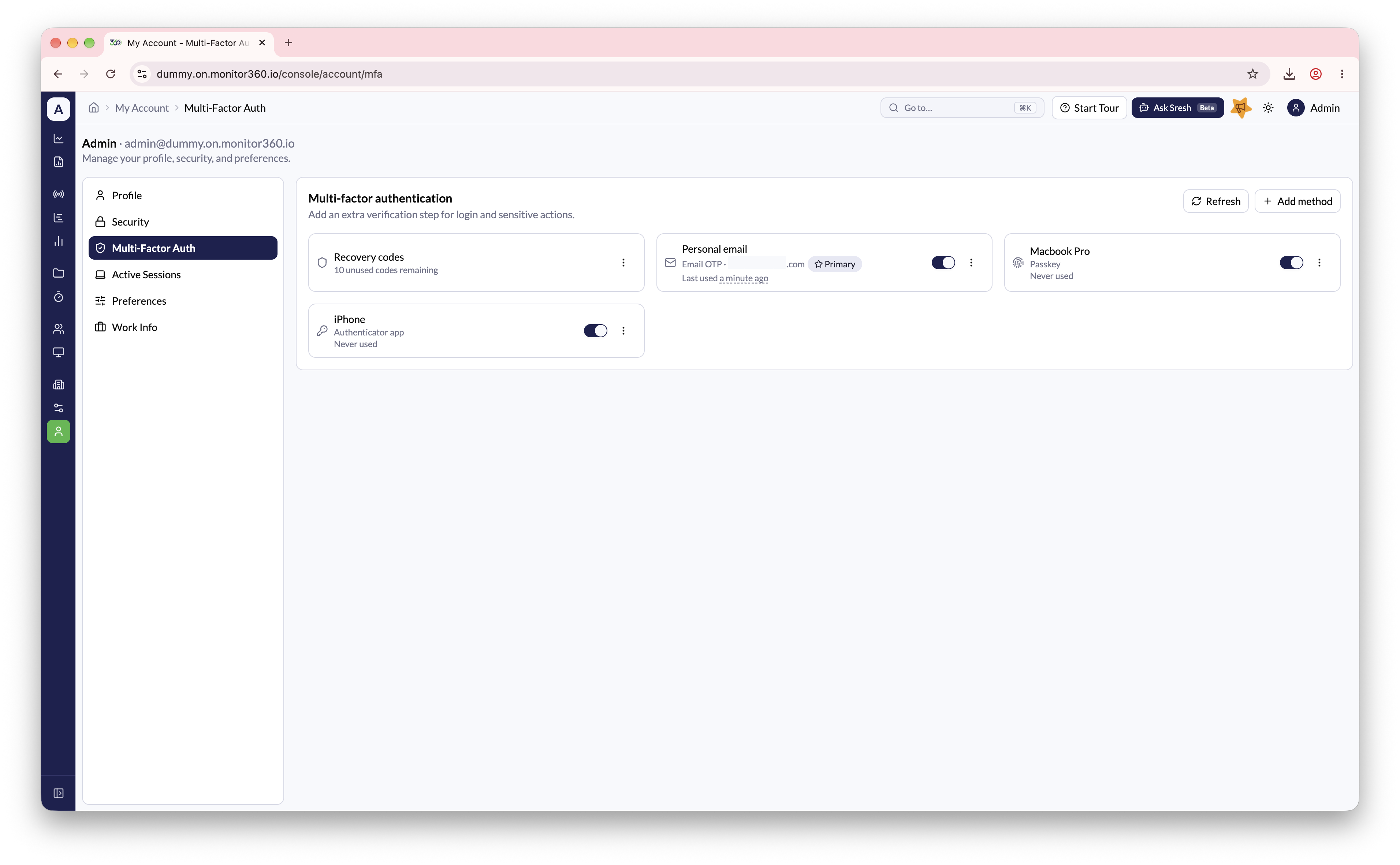 Multi-Factor Auth section