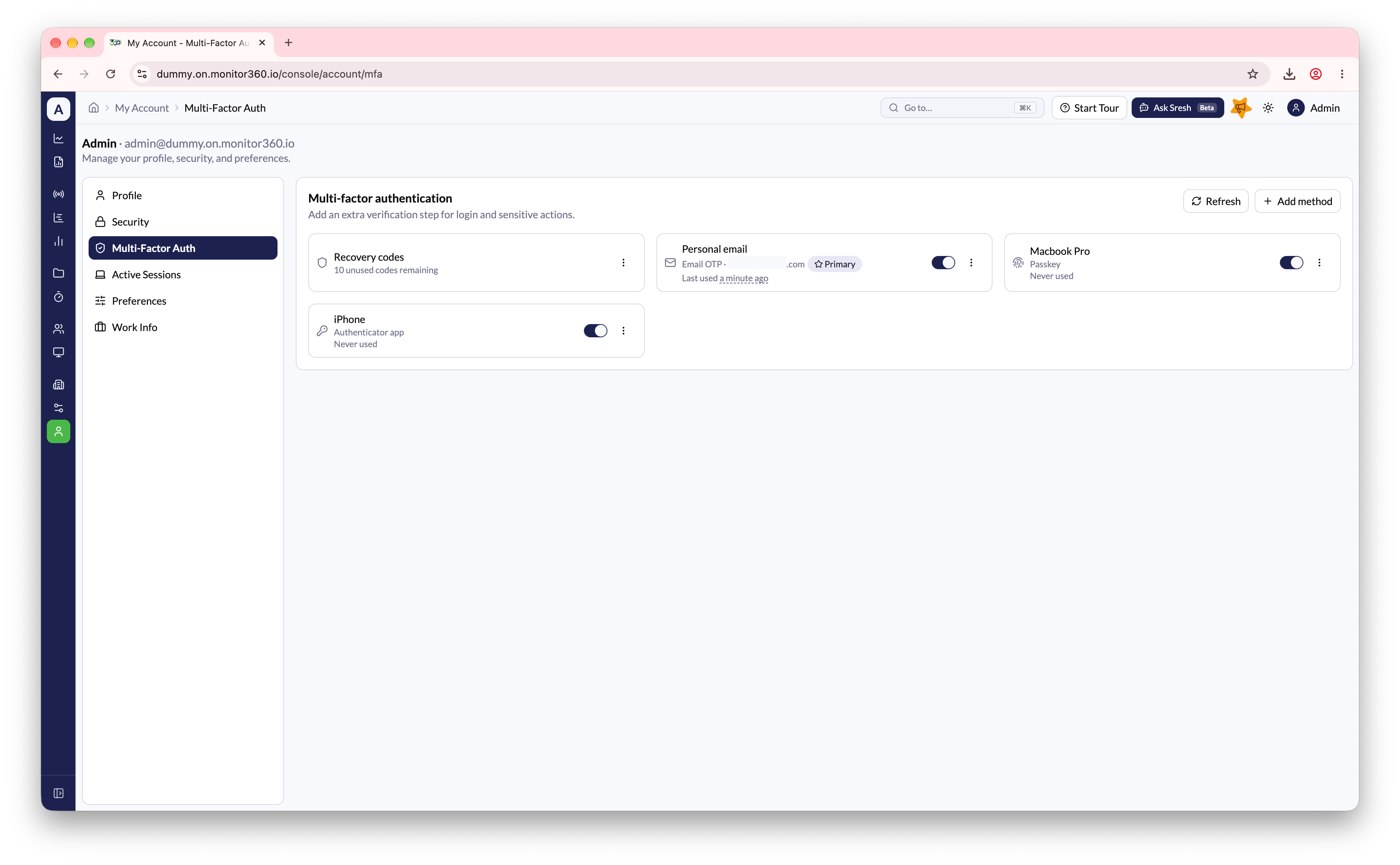 Multi-Factor Auth section