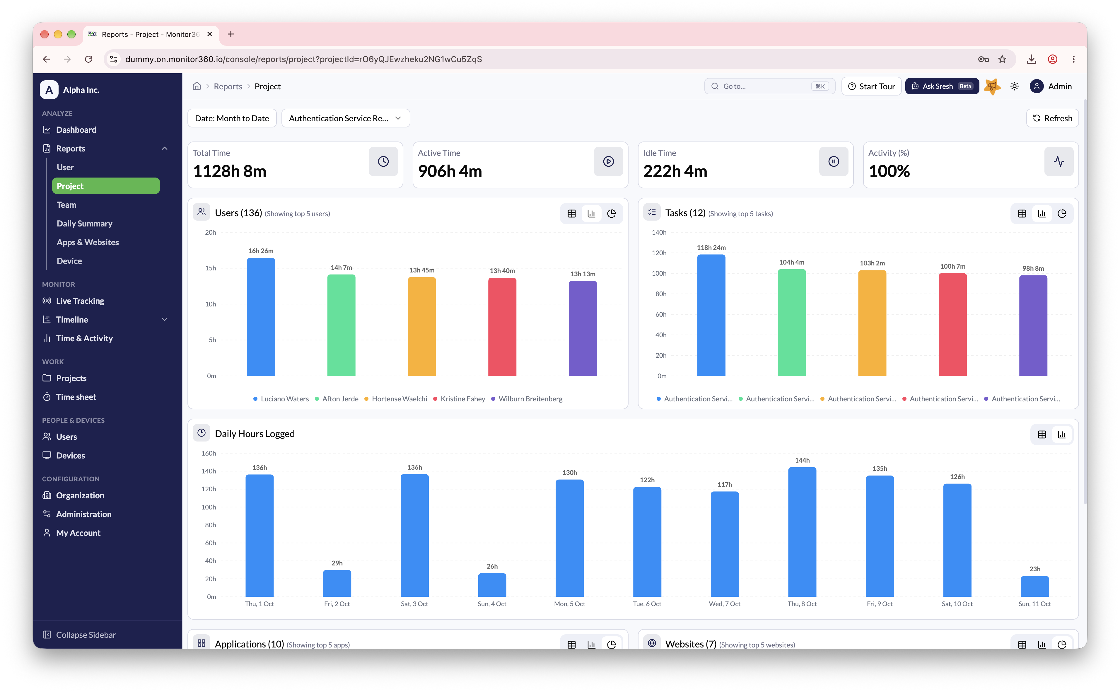 Project report screen