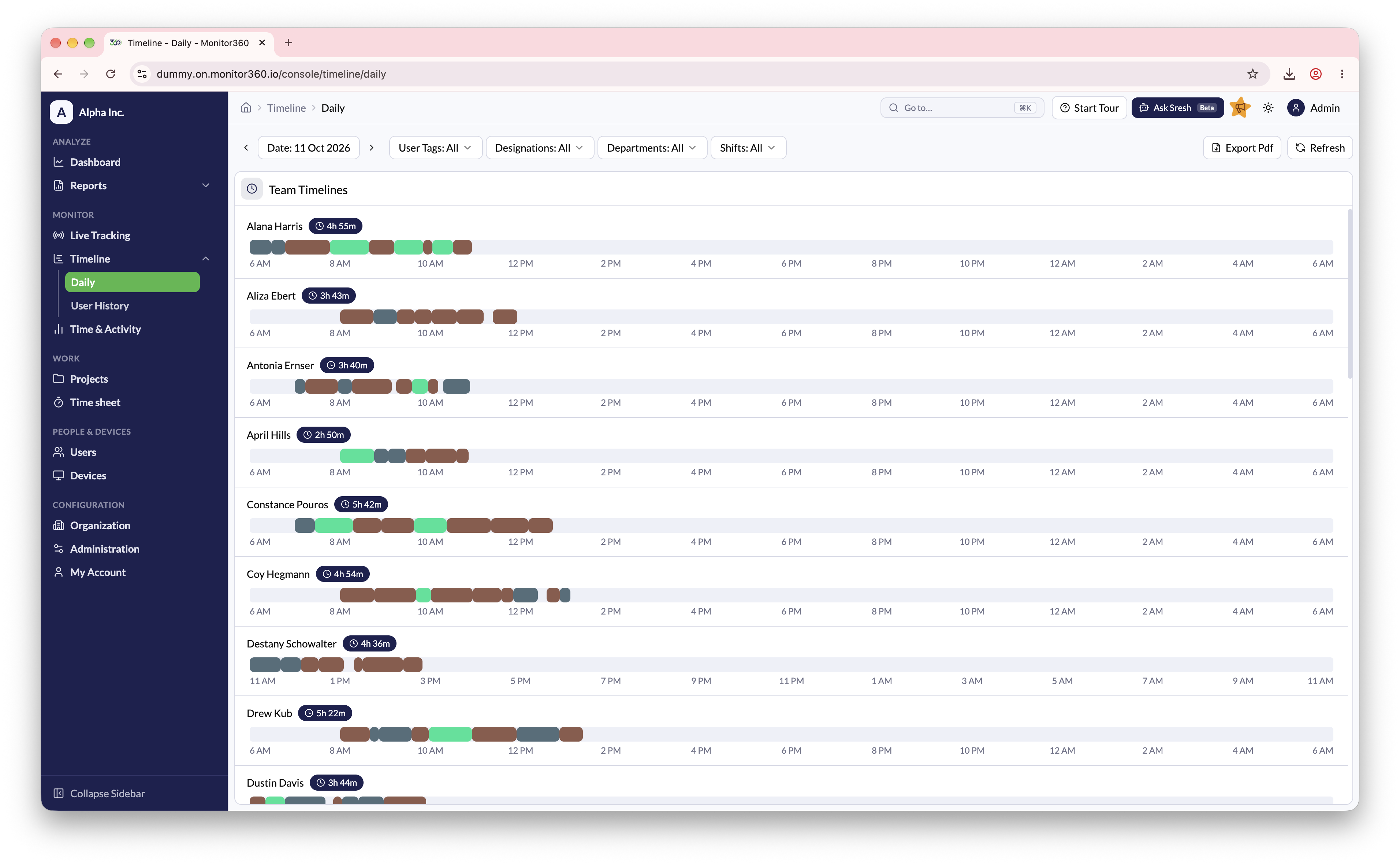 Timeline daily screen