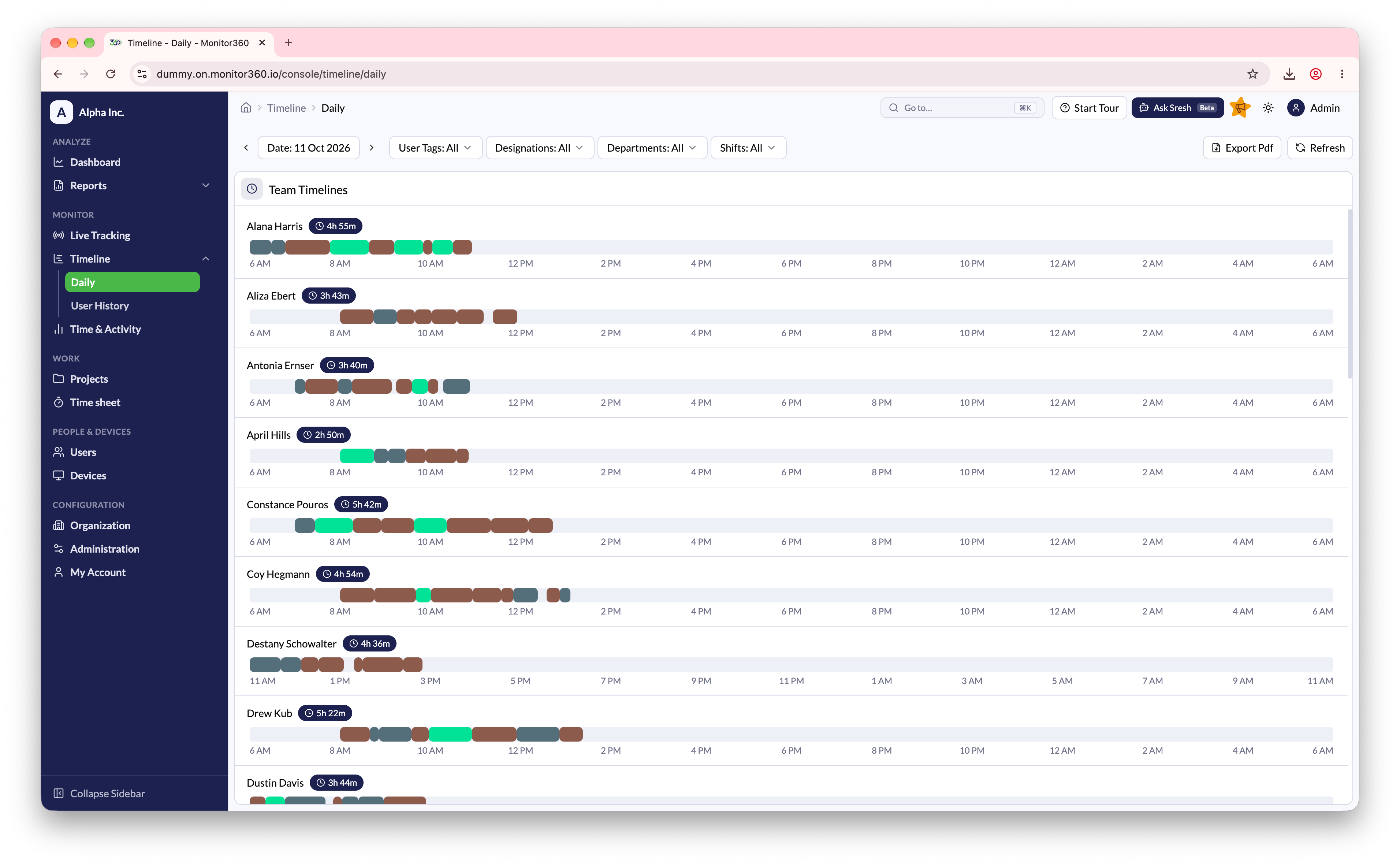 Timeline daily screen