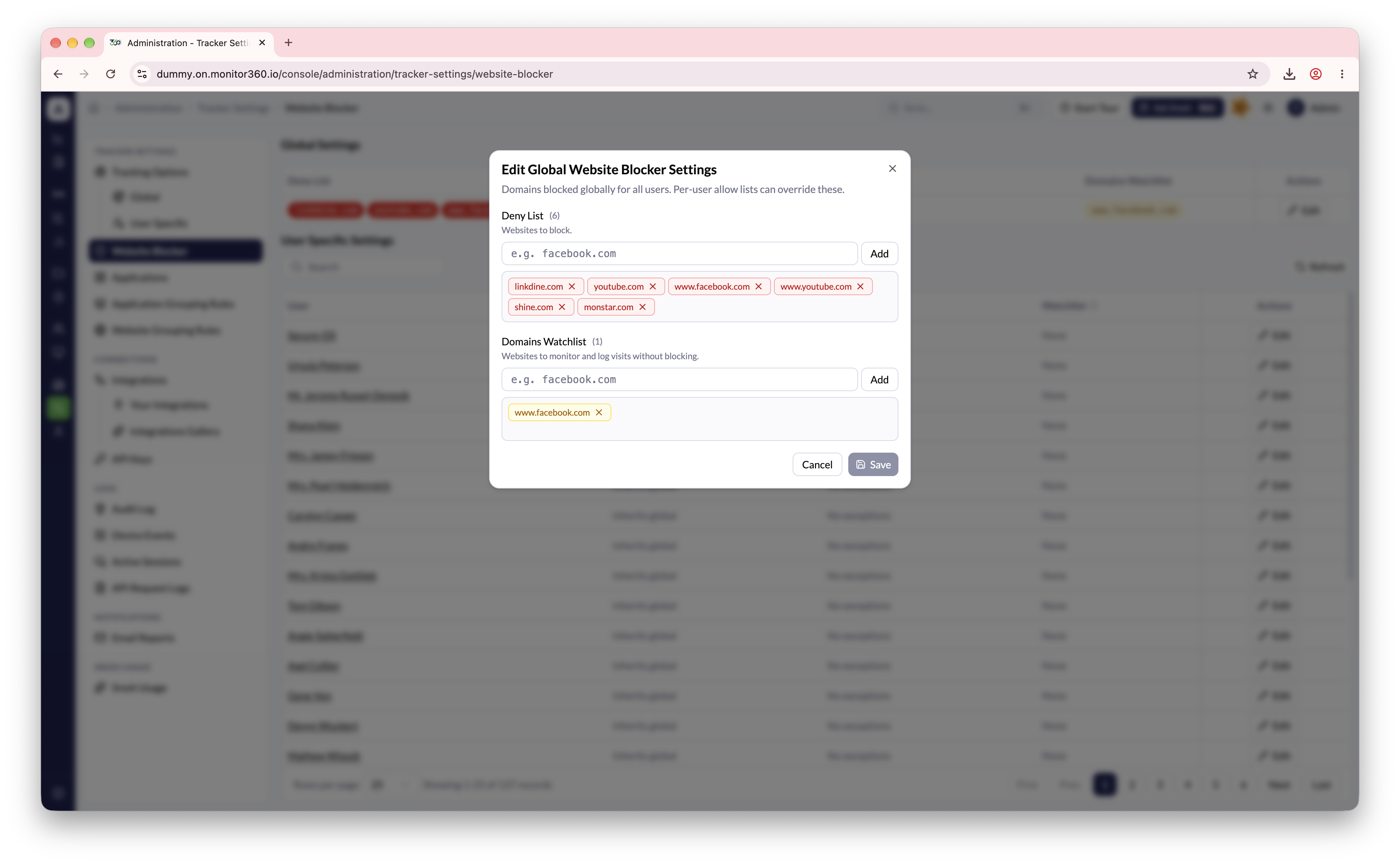 Website Blocker global settings
