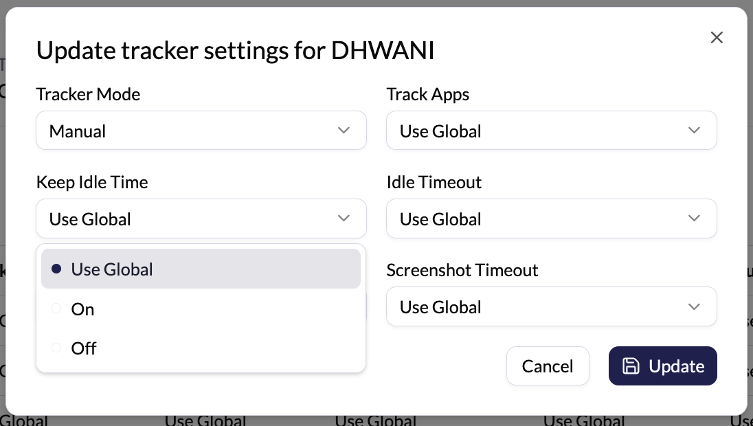 Keep idle time screen